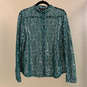 Teal green laced button up Sister Jane blouse